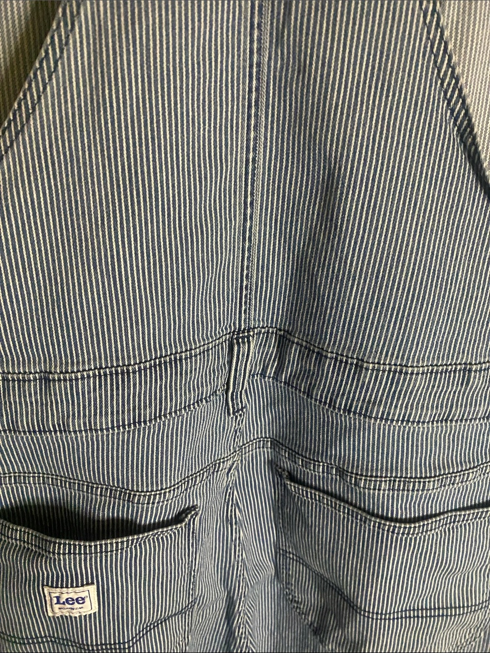 Lee Light Blue Hickory stripe Denim Overalls size XL raw hem inseam 27” - Picture 9 of 10
